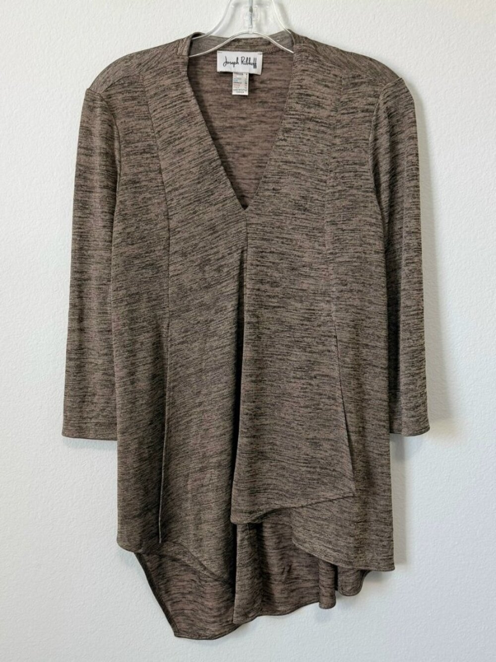 Joseph Ribkoff 3/4 Sleeve V-Neck Asymmetrical Brown/Gold Stretch Blouse Size 6